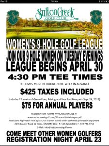 Women's Golf League Windsor Essex Sutton Creek